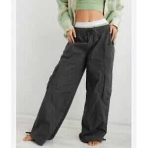 Aerie High Waisted Go-For-It Baggy Cargo Pant Women’s S Dark Gray